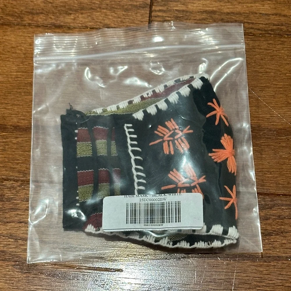 Mestiza New York Embroidered Black Fabric Face Mask with Stitching